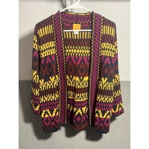 Ruby Rd. Women's M Open Front Cardigan Sweater Aztec Geometric Knit Colorful